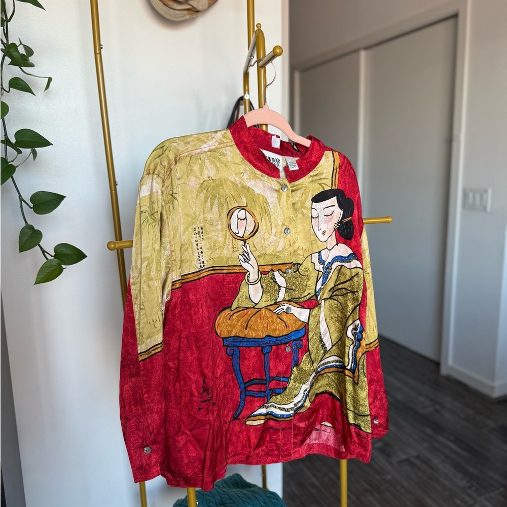 NWOT Vintage Chico’s “Art to Wear” 100% Silk Button Up Shirt/jacket 🌱 Sz 3/L - Picture 3 of 7